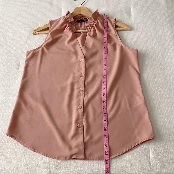 Banana Republic Pink Ruffle Neck Pink Sleeveless Button Down Top - Picture 4 of 8
